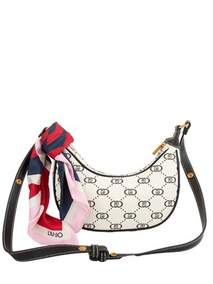 Borsa a spalla Liu Jo donna in ecopelle avorio con stampa logo all over e foulard in DONNA