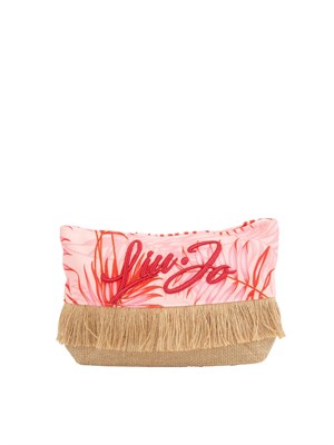 Pochette donna Liu Jo in tessuto fantasia rosa e rafia con frange in DONNA