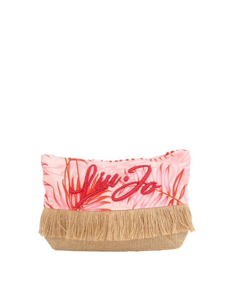 Pochette donna Liu Jo in tessuto fantasia rosa e rafia con frange