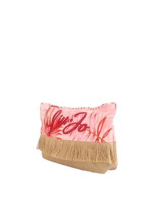 Pochette donna Liu Jo in tessuto fantasia rosa e rafia con frange in DONNA