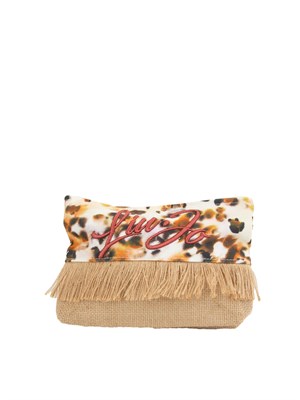 Pochette donna Liu Jo in tessuto stampa animalier e rafia con frange in DONNA