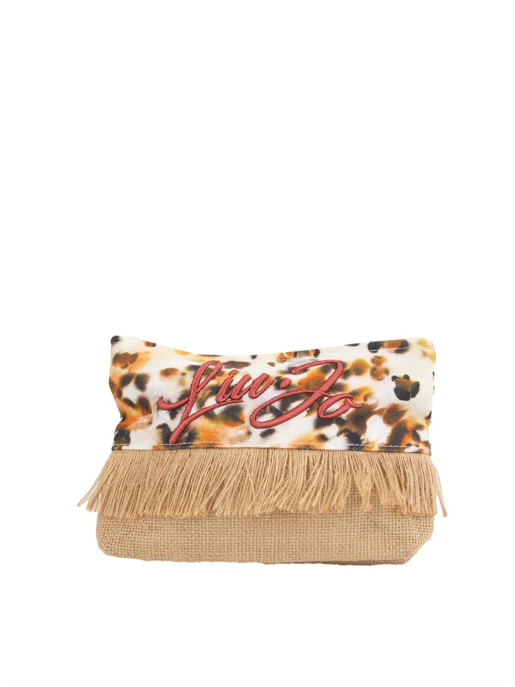 Pochette donna Liu Jo in tessuto stampa animalier e rafia con frange