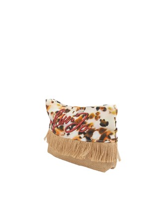 Pochette donna Liu Jo in tessuto stampa animalier e rafia con frange in DONNA