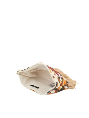Pochette donna Liu Jo in tessuto stampa animalier e rafia con frange in DONNA