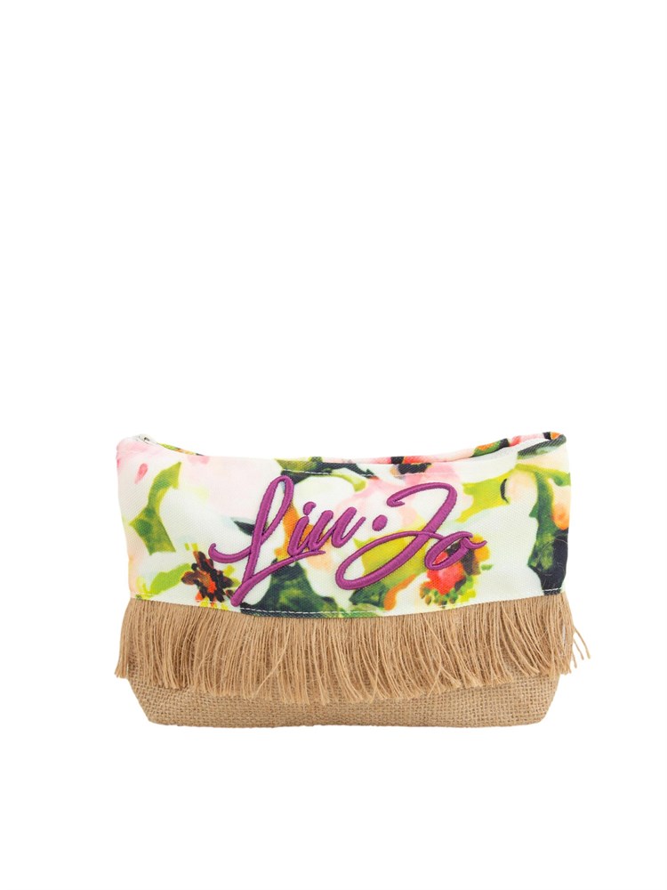 Pochette donna Liu Jo in tessuto fantasia verde e rafia con frange