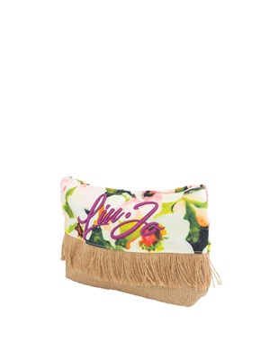 Pochette donna Liu Jo in tessuto fantasia verde e rafia con frange in DONNA
