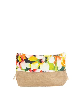 Pochette donna Liu Jo in tessuto fantasia verde e rafia con frange in DONNA