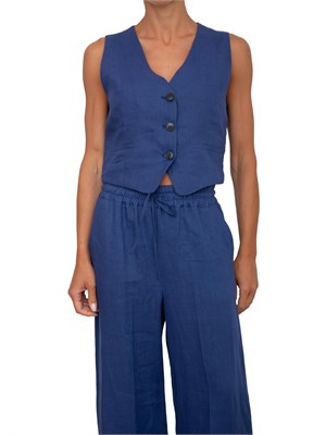 Gilet aderente Emme Marella in puro lino blu in DONNA