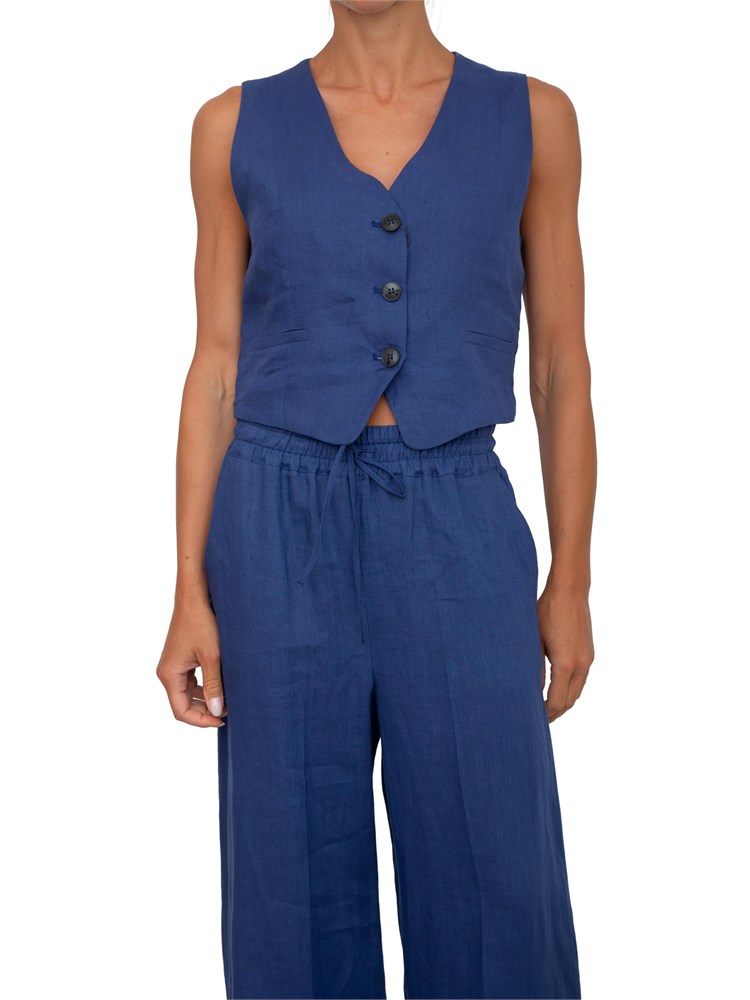 Gilet aderente Emme Marella in puro lino blu