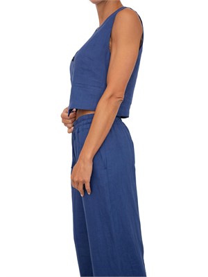 Gilet aderente Emme Marella in puro lino blu in DONNA