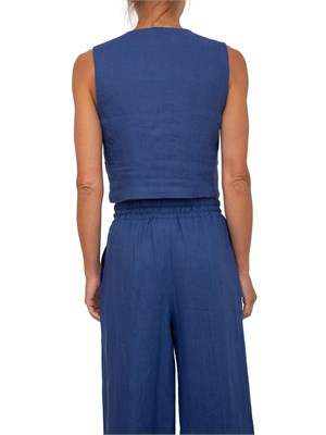 Gilet aderente Emme Marella in puro lino blu in DONNA
