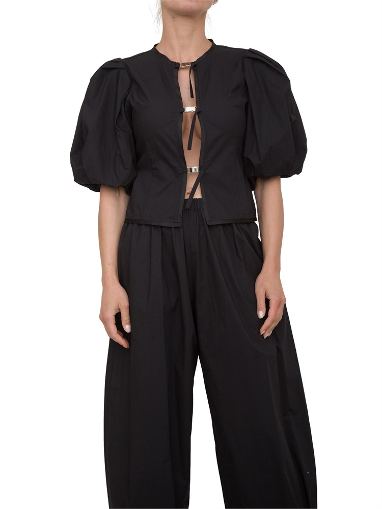 Blusa Pinko in cotone nera con fibbie in metallo