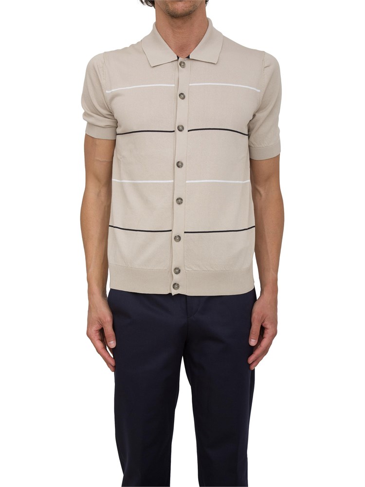 Cardigan polo Peserico beige in filato di puro cotone