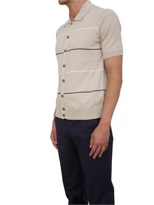Cardigan polo Peserico beige in filato di puro cotone in UOMO