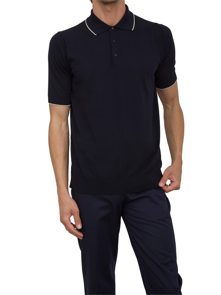 Polo Peserico in filato di puro cotone blu