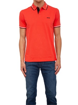 Polo slim fit Boss corallo in cotone elasticizzato con logo in UOMO