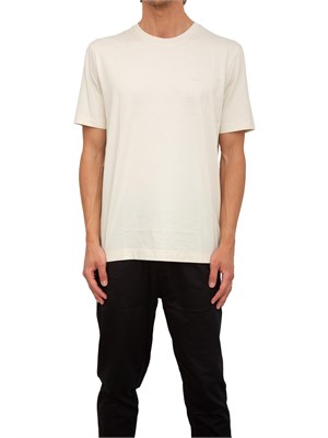 T-shirt Boss uomo in jersey di cotone avorio con logo tono su tono in UOMO