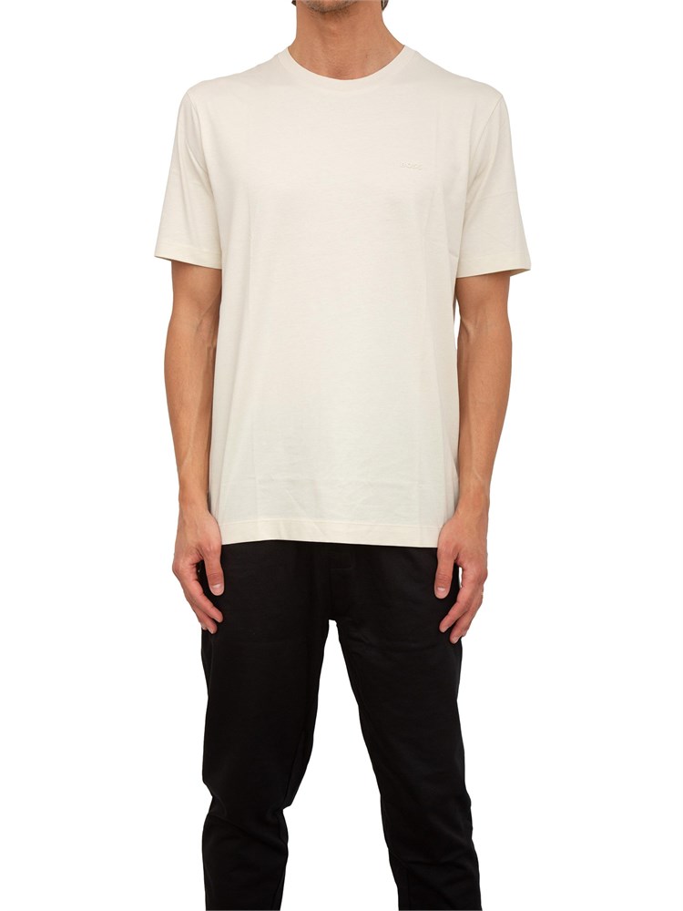 T-shirt Boss uomo in jersey di cotone avorio con logo tono su tono