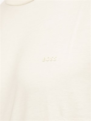 T-shirt Boss uomo in jersey di cotone avorio con logo tono su tono in UOMO