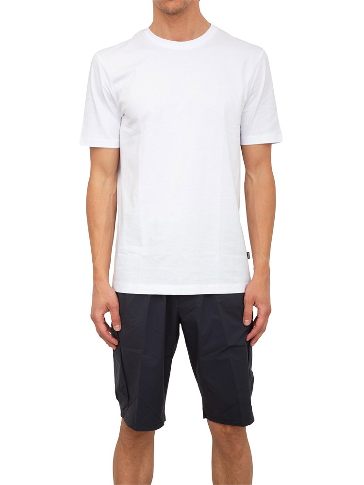 T-shirt Boss uomo in jersey di cotone bianco con logo tono su tono