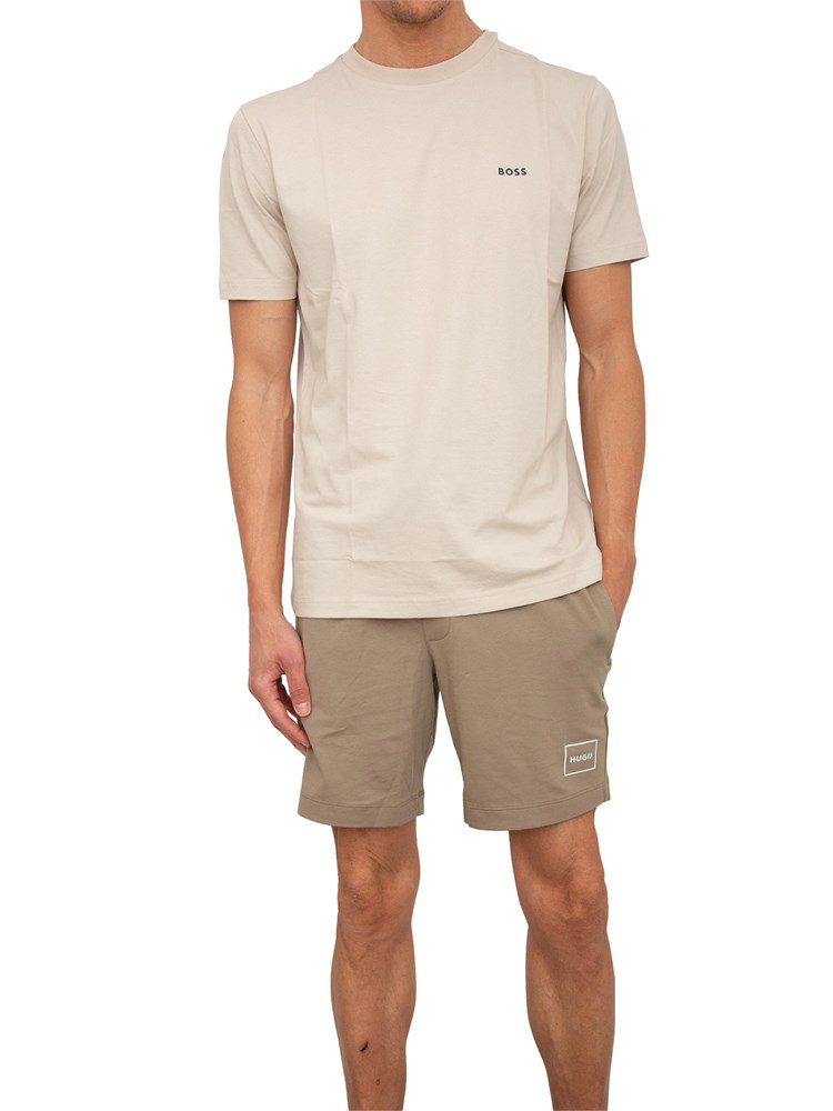 T-shirt Boss beige regular fit con logo a contrasto