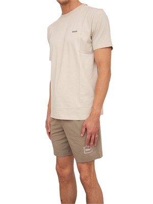 T-shirt Boss beige regular fit con logo a contrasto in UOMO