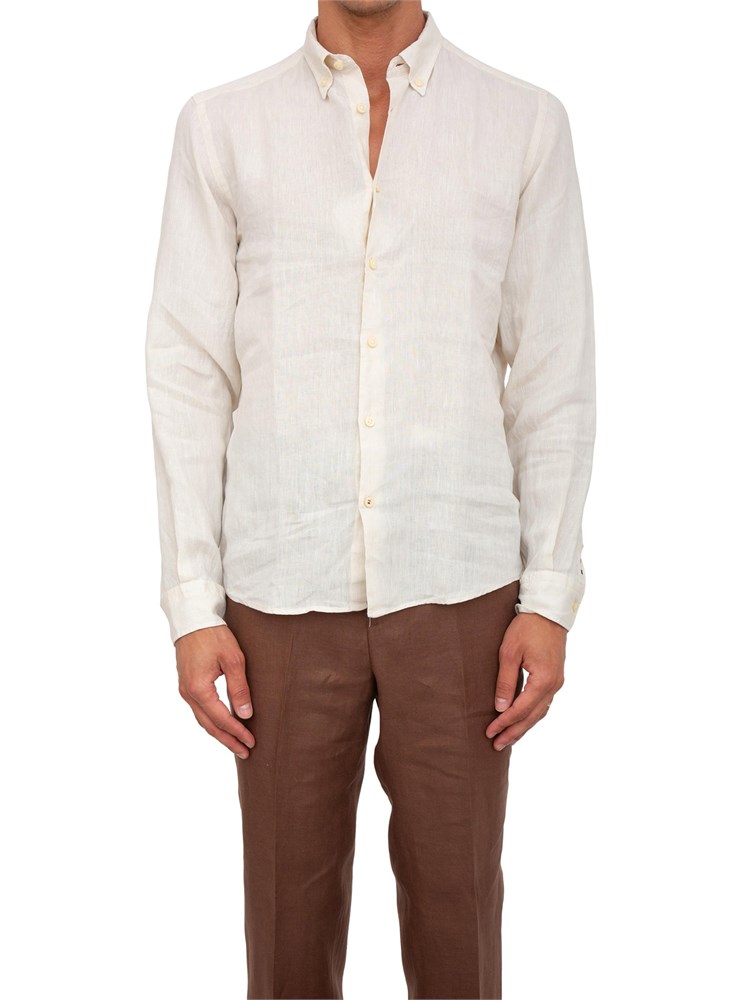 Camicia avorio botton down Boss uomo in lino