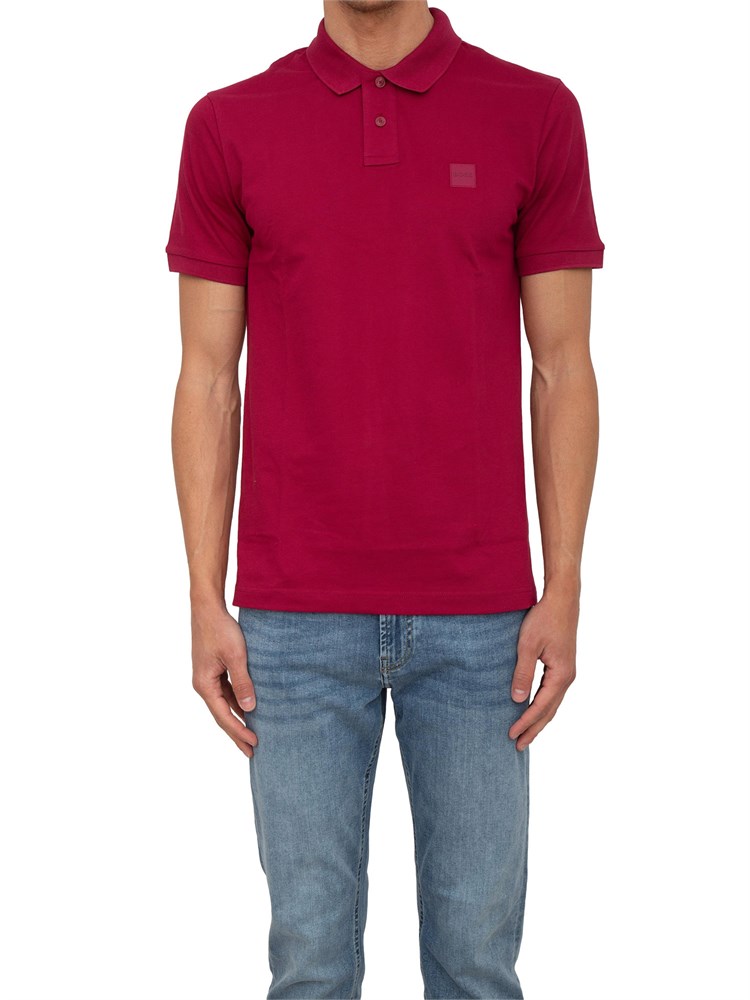 Polo Passenger Boss uomo in cotone rosso scuro con toppa logo ricamata