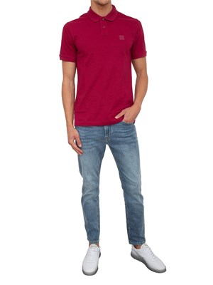Polo Passenger Boss uomo in cotone rosso scuro con toppa logo ricamata in UOMO