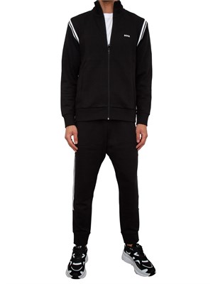 Tuta sportiva Boss nero in cotone elasticizzato con inserti a righe in UOMO