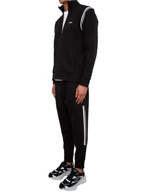 Tuta sportiva Boss nero in cotone elasticizzato con inserti a righe in UOMO