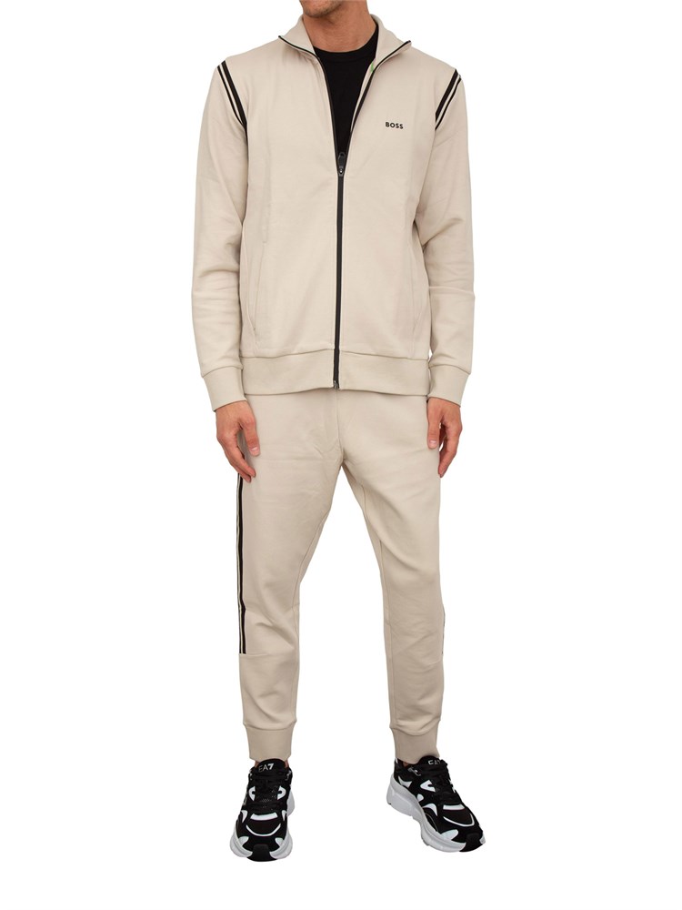 Tuta sportiva Boss beige in cotone elasticizzato con inserti a righe