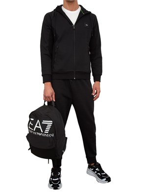 Felpa con cappuccio Boss nero con zip e toppa con logo in UOMO