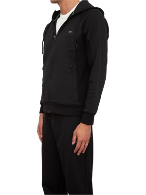 Felpa con cappuccio Boss nero con zip e toppa con logo in UOMO