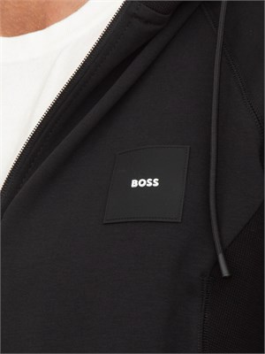 Felpa con cappuccio Boss nero con zip e toppa con logo in UOMO