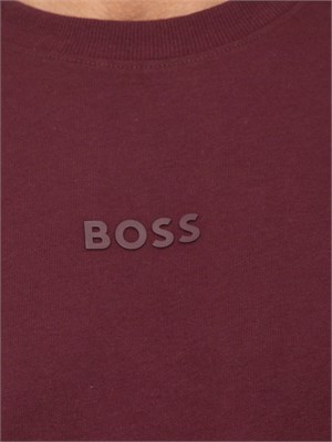 T-shirt Tee Boss uomo regular fit in cotone bordeaux con logo tono su tono in UOMO