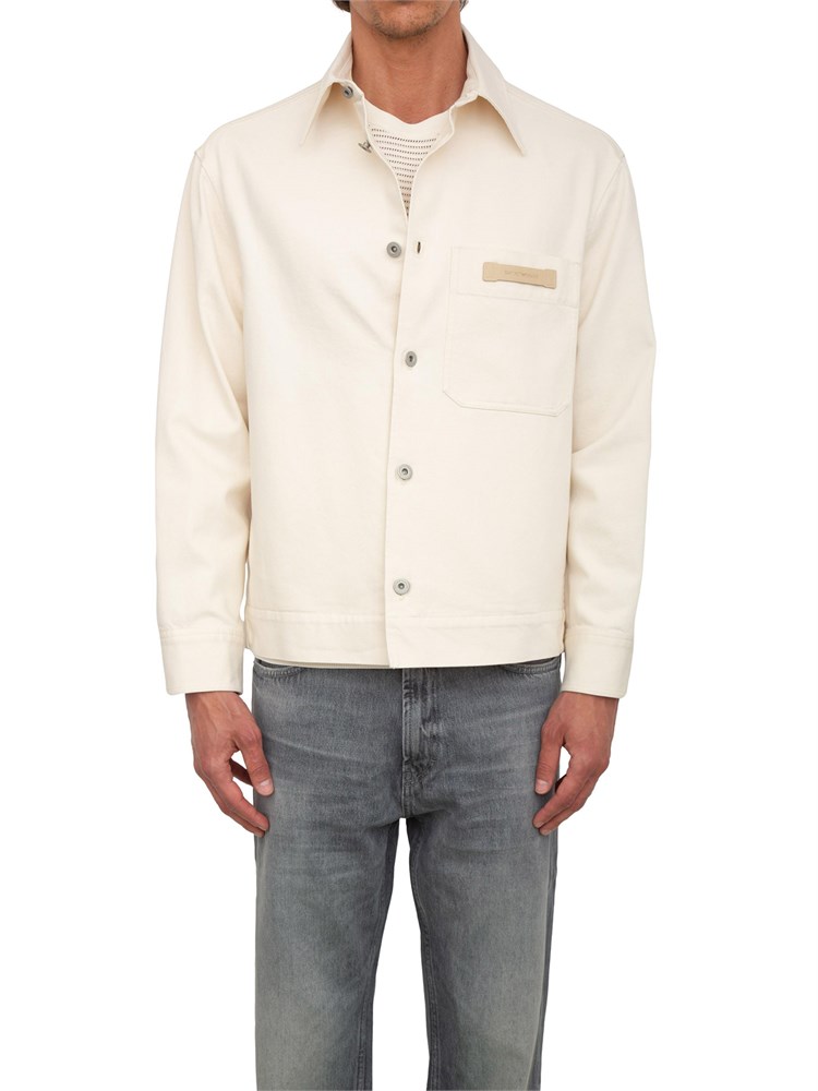 Giacca camicia uomo Emporio Armani in denim di cotone avorio