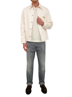 Giacca camicia uomo Emporio Armani in denim di cotone avorio in UOMO