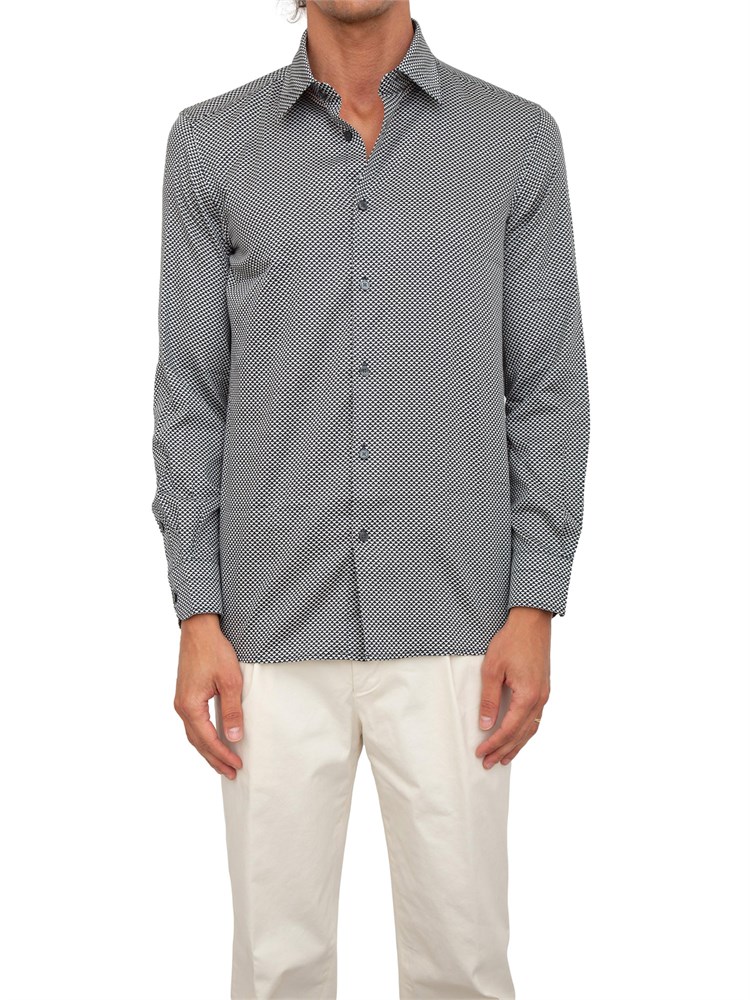 Camicia uomo Emporio Armani in cotone blu con logo aquila stampato all over