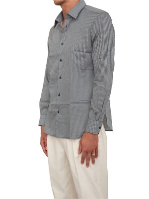 Camicia uomo Emporio Armani in cotone blu con logo aquila stampato all over in UOMO