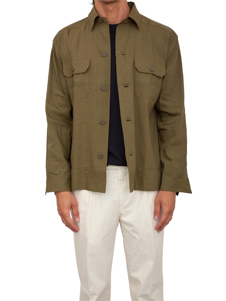 Camicia BOSS uomo relaxed fit in misto lino italiano verde