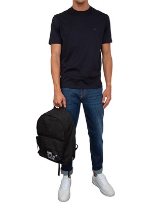 T-shirt Emporio Armani uomo in jersey di puro cotone blu con logo micro aquila in UOMO