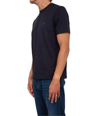 T-shirt Emporio Armani uomo in jersey di puro cotone blu con logo micro aquila in UOMO