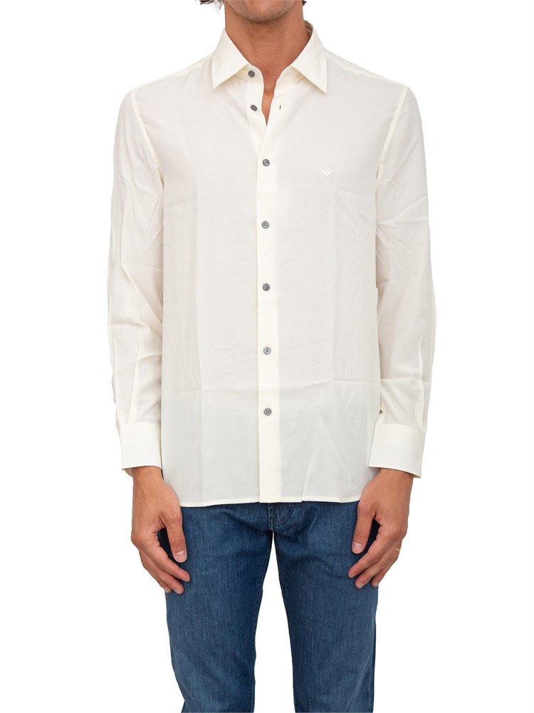 Camicia uomo Emporio Armani in misto cotone e lyocell bianco