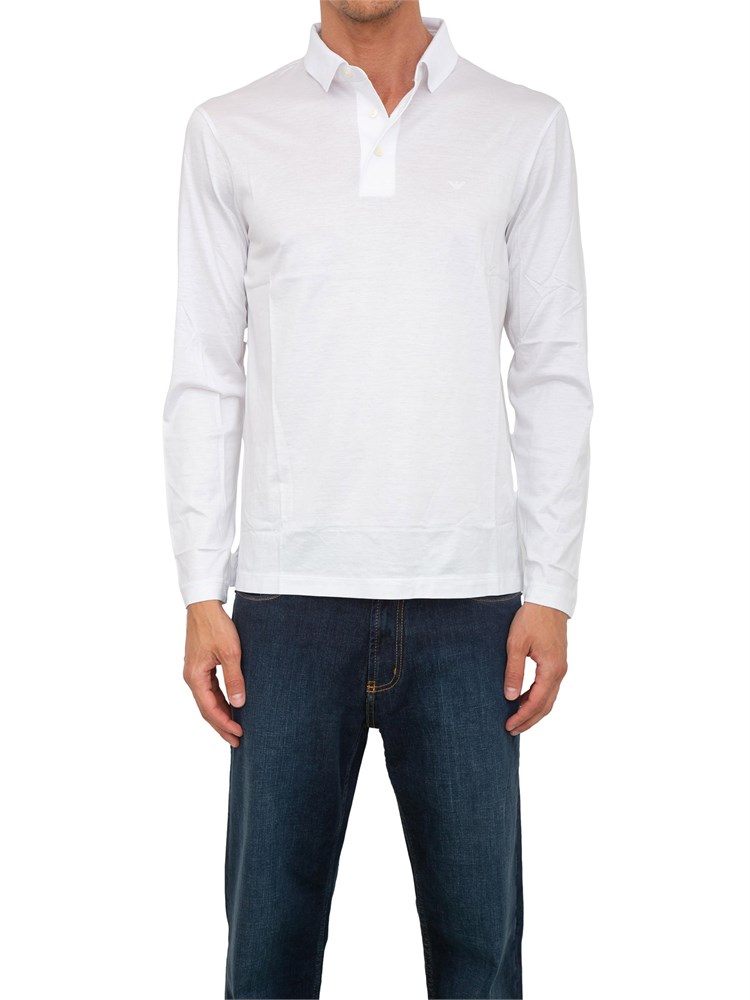 Polo marrone maniche lunghe Emporio Armani uomo in cotone fluido e lucido