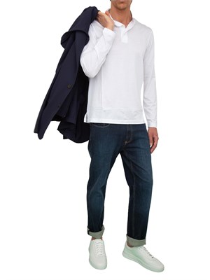 Polo marrone maniche lunghe Emporio Armani uomo in cotone fluido e lucido in UOMO