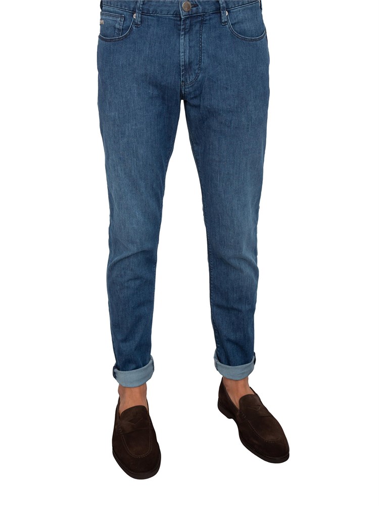 Jeans uomo slim fit Emporio Armani con vita bassa e lavaggio blu medio