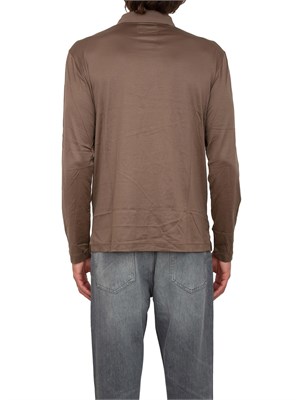 Polo marrone maniche lunghe Emporio Armani uomo in cotone fluido e lucido in UOMO