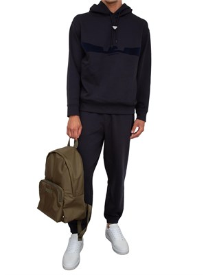 Felpa uomo blu Emporio Armani con cappuccio e aquila sagomata in flock in UOMO