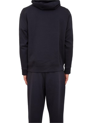 Felpa uomo blu Emporio Armani con cappuccio e aquila sagomata in flock in UOMO